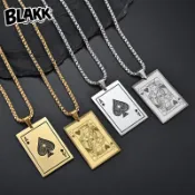 BLAKK STUDIO 歐美撲克牌黑桃A紅桃K鈦鋼吊墜鍍18K金好運項鏈不掉色飾品