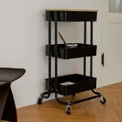 【ikloo 宜酷屋】工業風三層收納推車 置物推車 置物架 收納架(全鐵製 含置物木板)