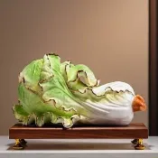 琺瑯白玉白菜（百財）金邊陶瓷招財擺件 客廳/玄關/辦公室/酒櫃裝飾品 送禮物