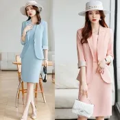 【Paiya 派亞】藍色西裝外套女春秋中袖職業裝主持人正裝西服外套(S-4XL可穿)