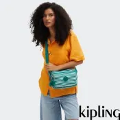 Kipling 白綠條紋多層隨身斜背包-ABANU M