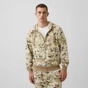 【GAP】寬鬆Gap Logo法式毛圈布拉鍊連帽外套-迷彩(907373)