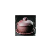 (店+)正品宜興原礦紫砂蓋碗功夫茶具百福碗敬茶杯泡茶碗紫泥福祿壽蓋碗1入 -