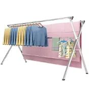 (店+)【STYLE 格調】獨家重力鎖2.4米X型全不鏽鋼伸縮曬衣架 吊衣架 掛衣架 晾曬架 晾衣架 曬被架