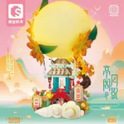 全球選品1館 生活百貨 森寶613014亭閣月影含燈中秋節日禮物擺件兒童益智拼裝小顆粒積木