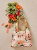 【Cath Kidston】Archive Floral Check 立體購物肩背包