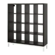 【IKEA 宜家家居】KALLAX 層架組合附底架, 黑棕色/白色, 147x164 公分