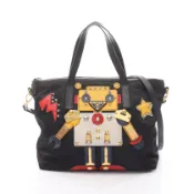 【DOKODEMO】【二手】Prada PRADA 托特包，黑色尼龍，Saffiano 皮革，機器人圖案，兩用單肩包，女士，二手 A