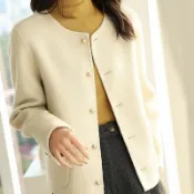 小個子韓版雙面羊毛大衣顯高顯瘦小隻女短款高檔毛呢無領純色小香風外套韓系洋氣夾克秋冬新款矮個子外套小個子女裝【TKG】