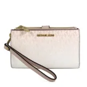 MICHAEL KORS Jet Set Travel 金字Logo防刮漸層雙層拉鍊手提長夾(裸膚粉)