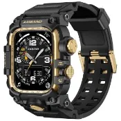 【Amband】Apple Watch 專用保護殼 ☆ M3 美國鋼鐵特攻軍規 黑金TPU 錶帶(46mm - Apple Watch 11 / 10)