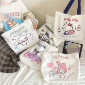 【SANRIO 三麗鷗】酷洛米美樂蒂大容量單肩帆布包補習袋 可裝A4(大耳狗/凱蒂貓/Hello Kitty