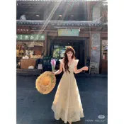 提花大裙擺洋裝 飛飛袖收腰長裙 氣質提花連衣裙 大擺飄逸長洋裝 收腰顯瘦長裙女 飛飛袖仙女長裙女生衣著