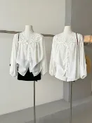 鏤空繡花拼接寬鬆長袖襯衫      104251