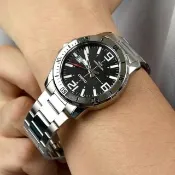 【CASIO 卡西歐】CCASIO手錶 黑面刻度外圈鋼錶(手錶)
