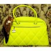 真品 Chanel 香奈兒經典Paris-Biarritz 巴黎 保齡球包 最新檸檬綠 真品 附購買證明 大包款 旅行包