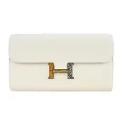 Hermes 愛馬仕 Constance to go 鱷魚/蜥蜴皮革扣長夾/斜背兩用包(Z刻/白色/銀釦)