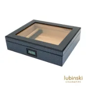 【崇德店】LUBINSKI雪茄盒 碳纖紋透視窗雪松木收納盒 具電子溫度計