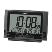 大高雄鐘錶城 seiko SK037 精工鐘 (QHL095K) 溫溼度顯示貪睡電子雙鬧鈴桌鐘 8*13cm｜樂天領券現折★全館特惠中★指定刷卡回饋10%