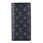 【Louis Vuitton 路易威登】經典Monogram Eclipse帆布花紋BRAZZA對折直立長夾(M61697 黑)