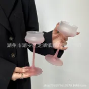 東升精品館 順皿磨砂漸變紅香檳杯創意紅酒杯雞尾酒杯玻璃高腳杯個性葡萄酒杯
