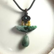 項鍊 古典編織 老青翡翠+如意雲紋紫檀+海草玉/古意