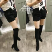 F.R.O.G.S SH10021歐美ZARA不敗熱銷拼接麂皮超彈力素色百搭造型粗跟長靴大腿靴過膝靴彈力靴長筒靴軍靴