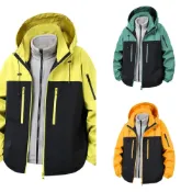 (店+)衝鋒衣防風保暖防潑水三合一兩件式防寒加絨風衣滑雪大碼機車戶外登山徒步速乾運動外套連帽男可拆卸寬鬆休閒工作工裝騎行飛行夾克