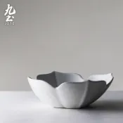 九土手工花瓣碗復古餐具日式盆碗套裝家用複古食器沙拉盆盤花瓣碗甜品碗盤蛋糕碗盤分裝盤深盤造型花漾盤水果蔬菜盤CJR0378