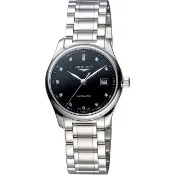 【LONGINES】Master 巨擘大三針真鑽機械女錶-黑x銀/28mm(L22574576)