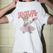 Cat Dance 中性短袖T恤 白色 貓咪跳舞毛小孩動物狗寬鬆潮T班服團服活動禮物男生女生上衣衣著服飾購物可愛照片