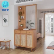 築良舍 免運/附發票 屏風 日式屏風櫃 玄關屏風 日式原木風玄關櫃隔斷櫃客廳雙面長虹玻璃洞洞藤編壹體屏風鞋櫃工廠現貨直銷 售後保障 全館八折 年底鉅惠 店長推薦 5z1230