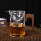 小青柑專用泡茶杯新款玻璃側木把公道杯加厚茶漏旋轉分茶器逍遙杯
