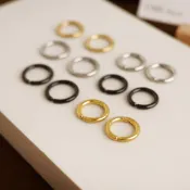 [鈦鋼.耳夾]  百搭圈圈 無耳洞耳環 (三色)【UME】洗澡可戴 鈦鋼耳夾/鈦鍍18K金 西德鋼夾式耳環