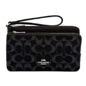 COACH 蔻馳 C LOGO牛仔布長夾式雙層大手拿包/零錢包(牛仔黑)