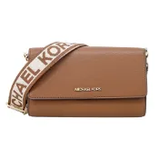 Michael Kors JET SET ITEM織紋寬帶皮革翻蓋斜背包-咖｜100%原廠真品｜JS Maxx旗艦館