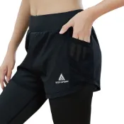 (店+)【AREXSPORT】女假兩件 假兩件 假兩件褲裙 假兩件式 運動褲  AS-7482 女長褲 加大碼運動褲 大碼假兩件 顯瘦內搭褲  健行褲 緊身運動褲 口袋收納 M-5L(5L加大碼友善 吸濕排汗機能)