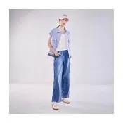 【Le Polka】顯瘦寬管牛仔長褲-女(丹寧)