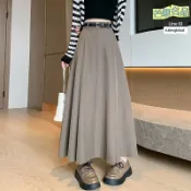 芒果名品 【高腰顯瘦A字】半身裙 百褶裙 中長裙 西裝裙 秋冬裙 加厚百搭 甜美風設計 垂感面料 通勤約會穿搭