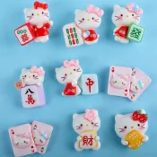【新品】 麻將系列KT貓貼片 可愛美甲飾品樹脂 小配件 奶油膠手機殼 Diy指甲裝配飾 @叄年二班7/15