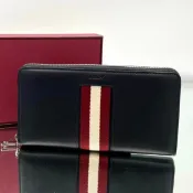 Bally 男款 Balen 紅白織帶旅行長夾/錢包 黑色【促銷品】