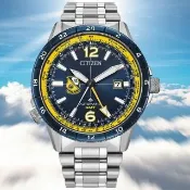 【CITIZEN 星辰】PROMASTER SKY x Blue Angels 藍天使 GMT兩地時間飛行機械錶 開學禮 推薦(NB6044-54L)
