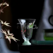魚戲荷花高足風鈴杯茶杯手工貼花耐熱玻璃泡茶杯 綠茶杯子 茶道 個人杯 喝茶杯 【古韻】