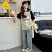特價免運 黃色小鴨女童短袖t恤夏季新款中大童女孩夏裝兒童裝半袖t上衣 女童短袖上衣 兒童短袖 短袖上衣 女童上衣 短袖t