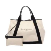 【DOKODEMO】【二手】BALENCIAGA世家 (Balenciaga) 手袋 海軍藍 Cabas 女款 339936 黑色/NATURAL帆布皮革