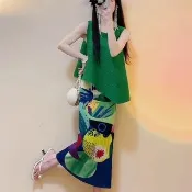 【巴黎精品】多款三宅風皺褶上衣裙子套裝(綠色上衣慵懶鬆弛裙子套裝褶皺摺衣壓褶折衣女裝k2ba42 B)