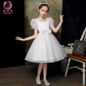 兒童演出服 表演服 女童白紗生日公主裙蓬蓬紗兒童主持人花童禮服小女孩鋼琴演出服秋
