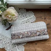 Pinkoi 代購 - 印度刺繡緞帶 L 型拉鍊長夾 (灰 tweed I)