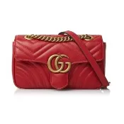 【GUCCI 古馳】446744 經典GG Marmont matelasse系列仿舊LOGO山字車紋壓扣肩背斜背包(紅色)