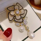 【巴黎精品】頂級重工連身裙胸針長洋裝西裝外套玫瑰別針-珍珠吊墜小香風滿鑽鋯石設計女飾品k3ad63